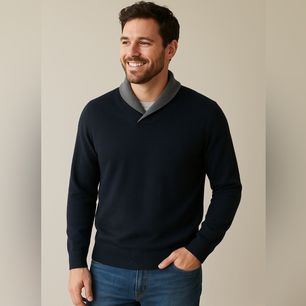Toscano NWOT merino‎ wool shawl neck pullover sweater men’s XL